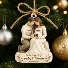 Load image into Gallery viewer, Personalized Wooden Ornament for Mom-to-Be | Expecting Couple Keepsake
