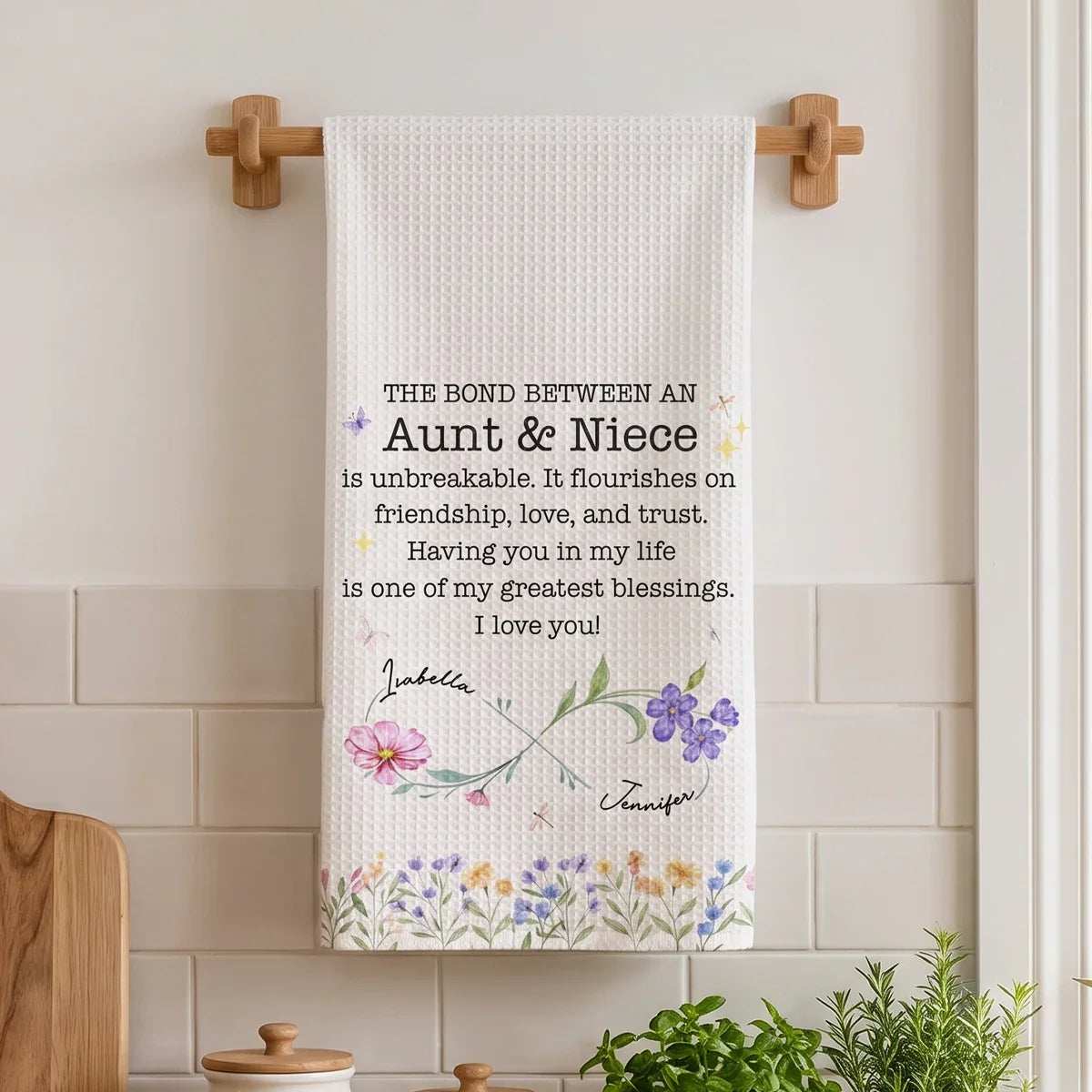 Personalized Kitchen Towel Floral Gift for Aunt Niece Bond