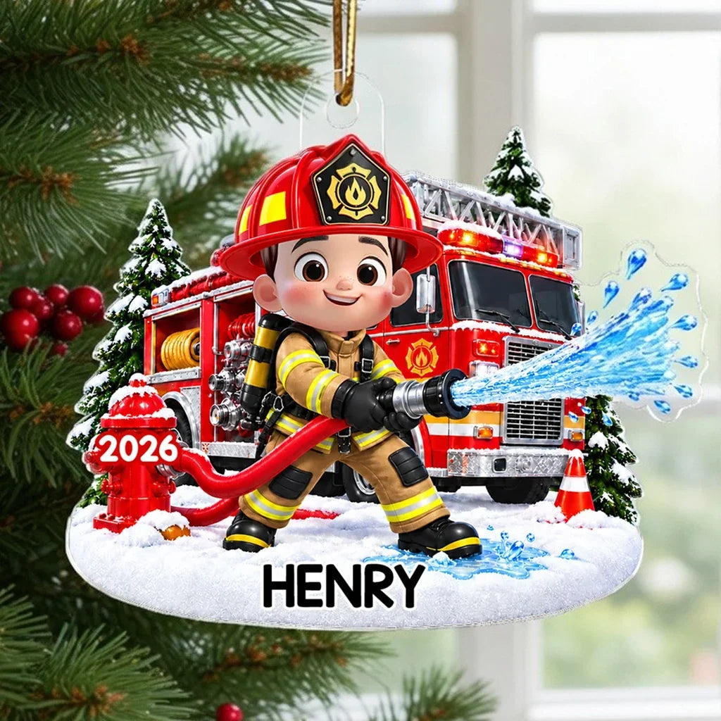 Personalized Acrylic Firefighter Ornament for Kids Christmas Gift