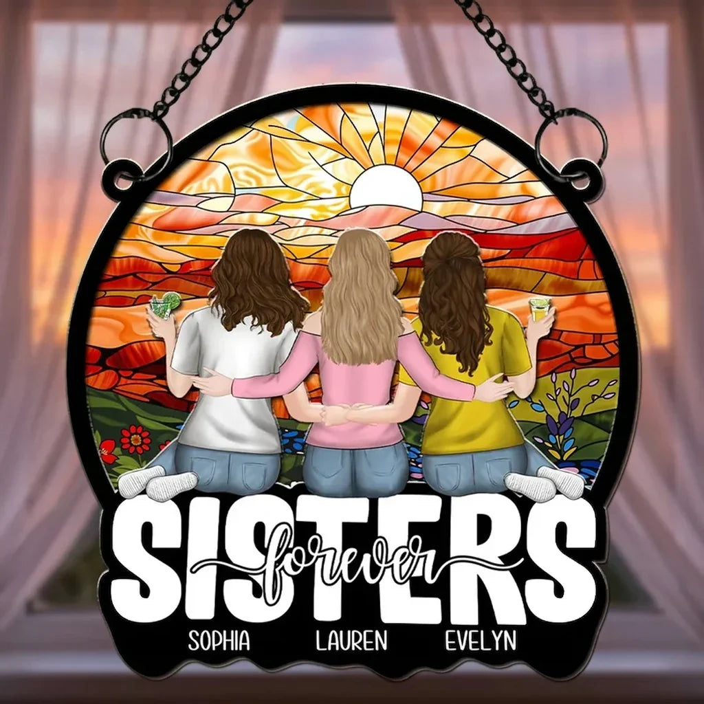 Personalized Wood Acrylic Ornament Sisters Gift Keepsake