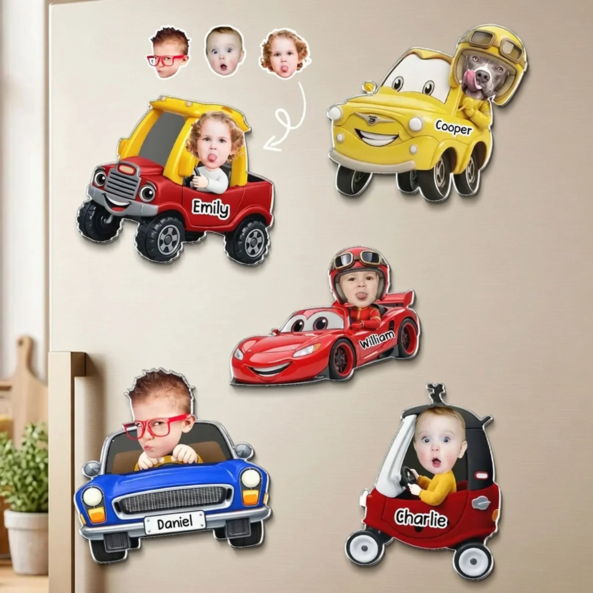 Personalized Cartoon Car Acrylic Magnet Gift for Kids