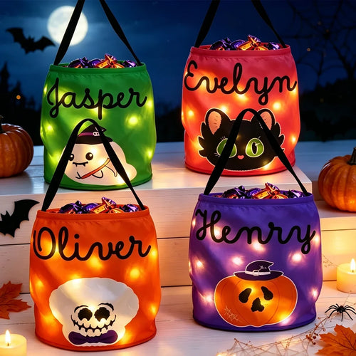 Personalized LED Light Up Basket Cute Halloween Gift for Kids