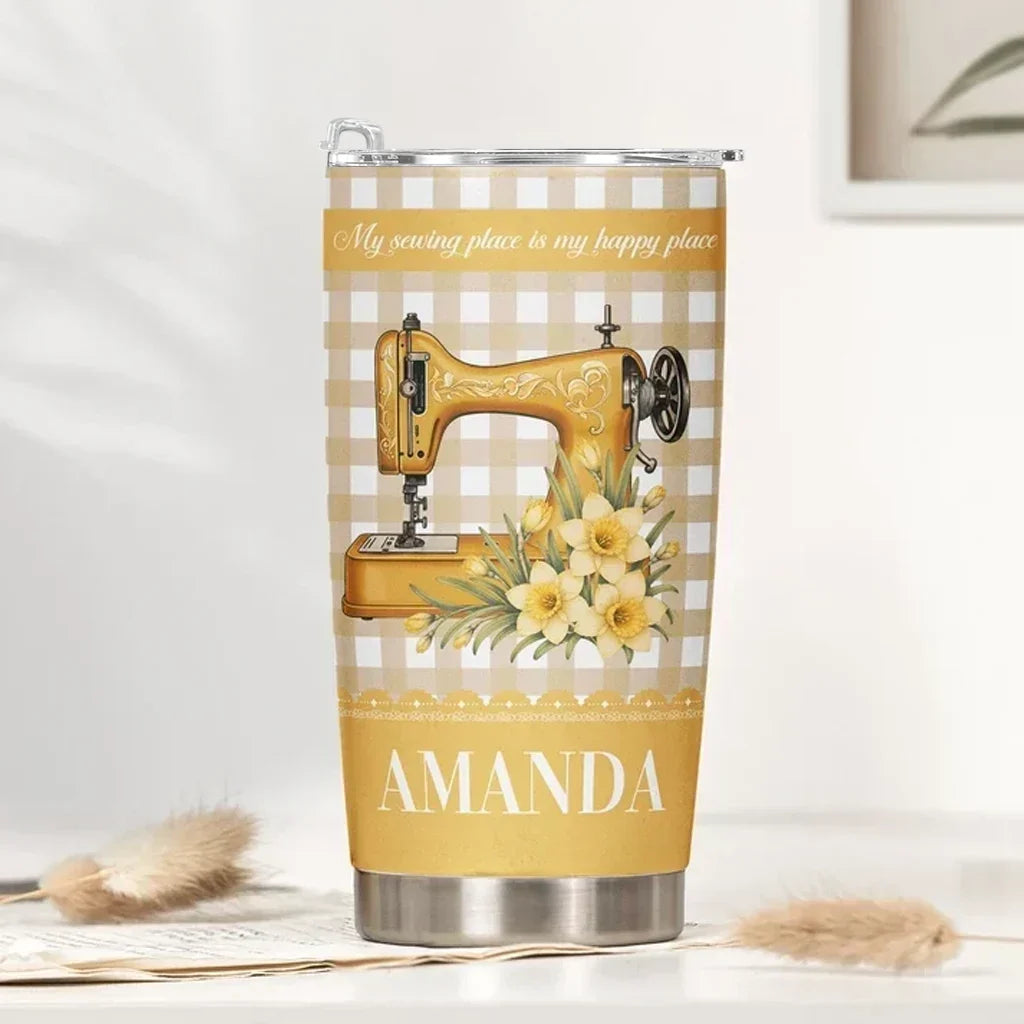 Personalized Floral Sewing Machine Travel Tumbler Gift for Grandma