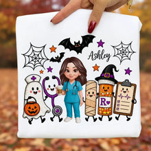 Load image into Gallery viewer, Personalized Halloween Tee Nurse Holding Coffee Gift for Nurse
