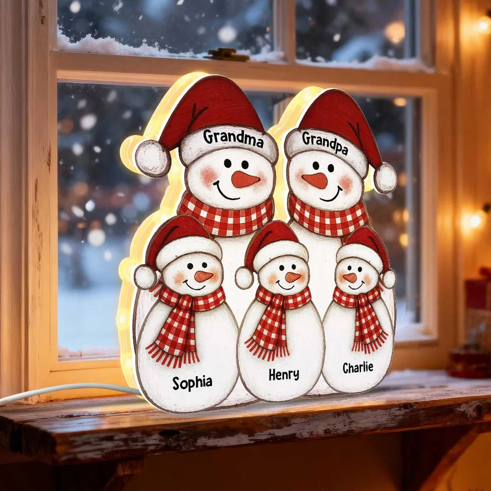 Personalized Snowman Family LED Light for Grandparents - Christmas Decoration Plaque MagicInPrints