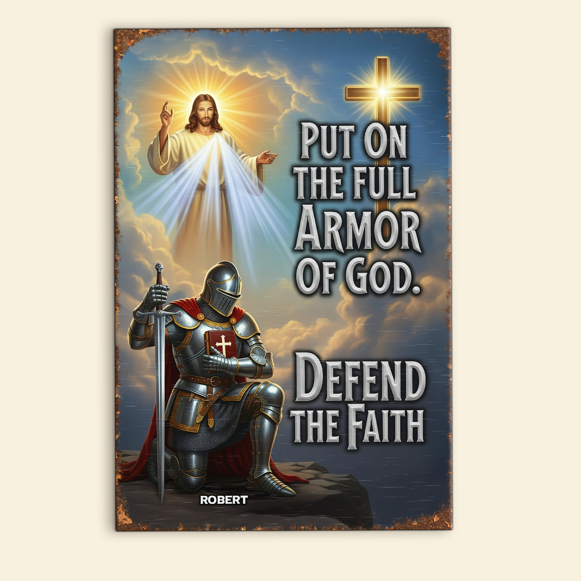 Defend the Faith with the Full Armor of God - Personalized Metal Sign for Christians Metal Signs MagicInPrints