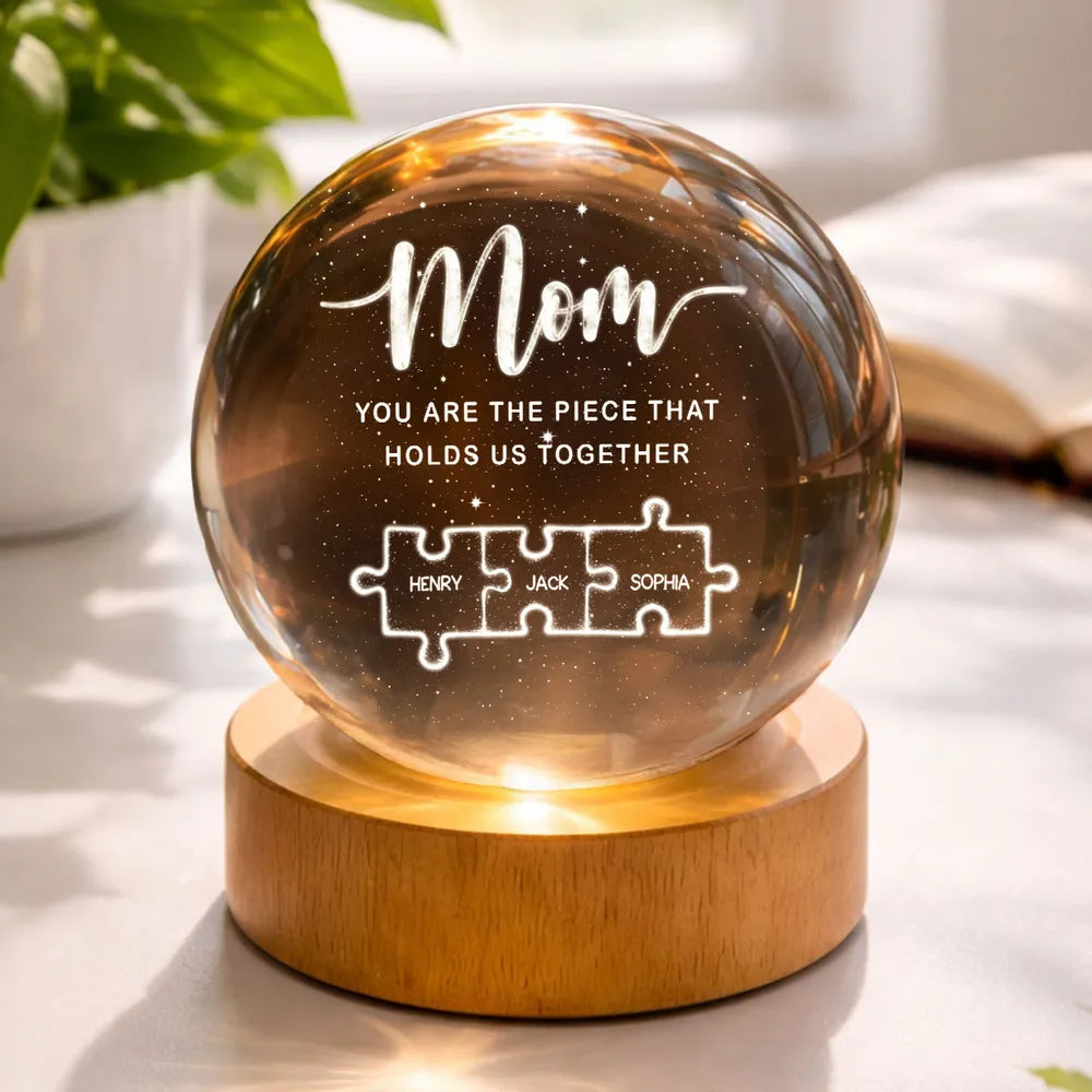 Personalized Crystal Ball Gift for Mom with Puzzle Design - Sentimental Mother's Day Keepsake Lamp MagicInPrints