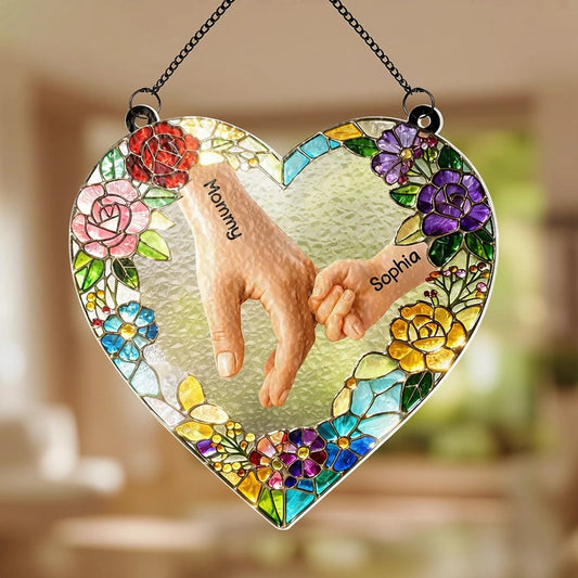 Personalized Heart-Shaped Stained Glass Sun Catcher for Mom - Mother's Day Gift Ornament MagicInPrints