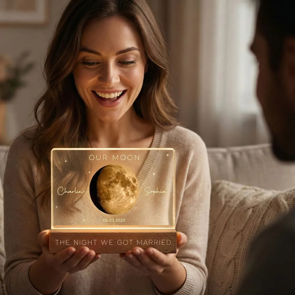 Personalized Moon Lamp for Couples with Custom Date and Names - Wedding or Anniversary Gift Plaque MagicInPrints