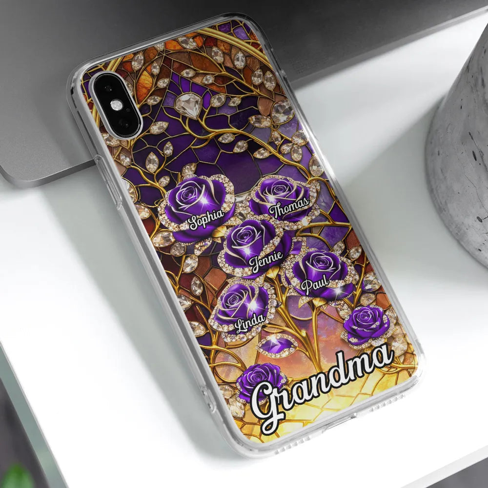 Personalized Floral Phone Case for Grandma - Custom Names & Purple Roses Phone Case MagicInPrints