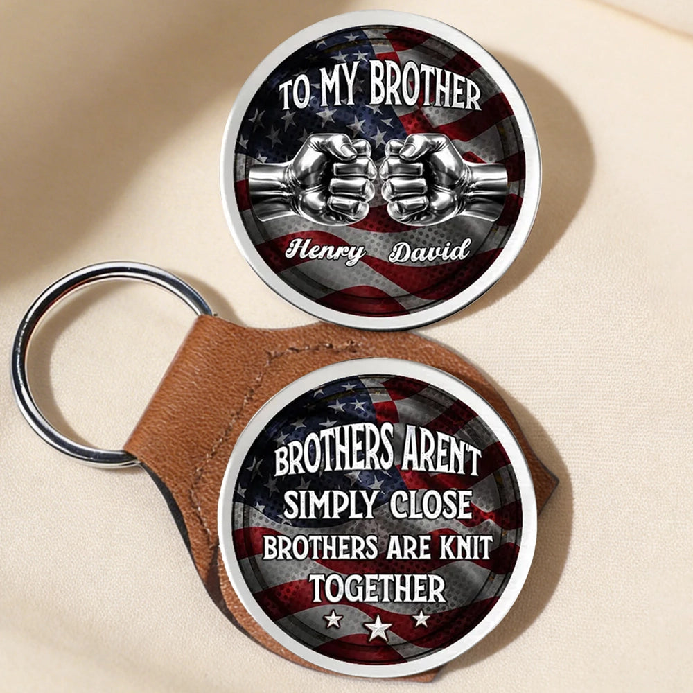 Personalized Leather Keychain for Brothers with American Flag - Sentimental Gift Keychain MagicInPrints