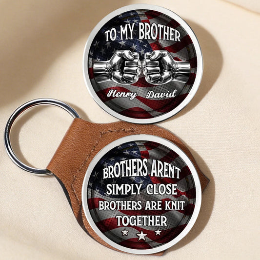 Personalized Leather Keychain for Brothers with American Flag - Sentimental Gift Keychain MagicInPrints