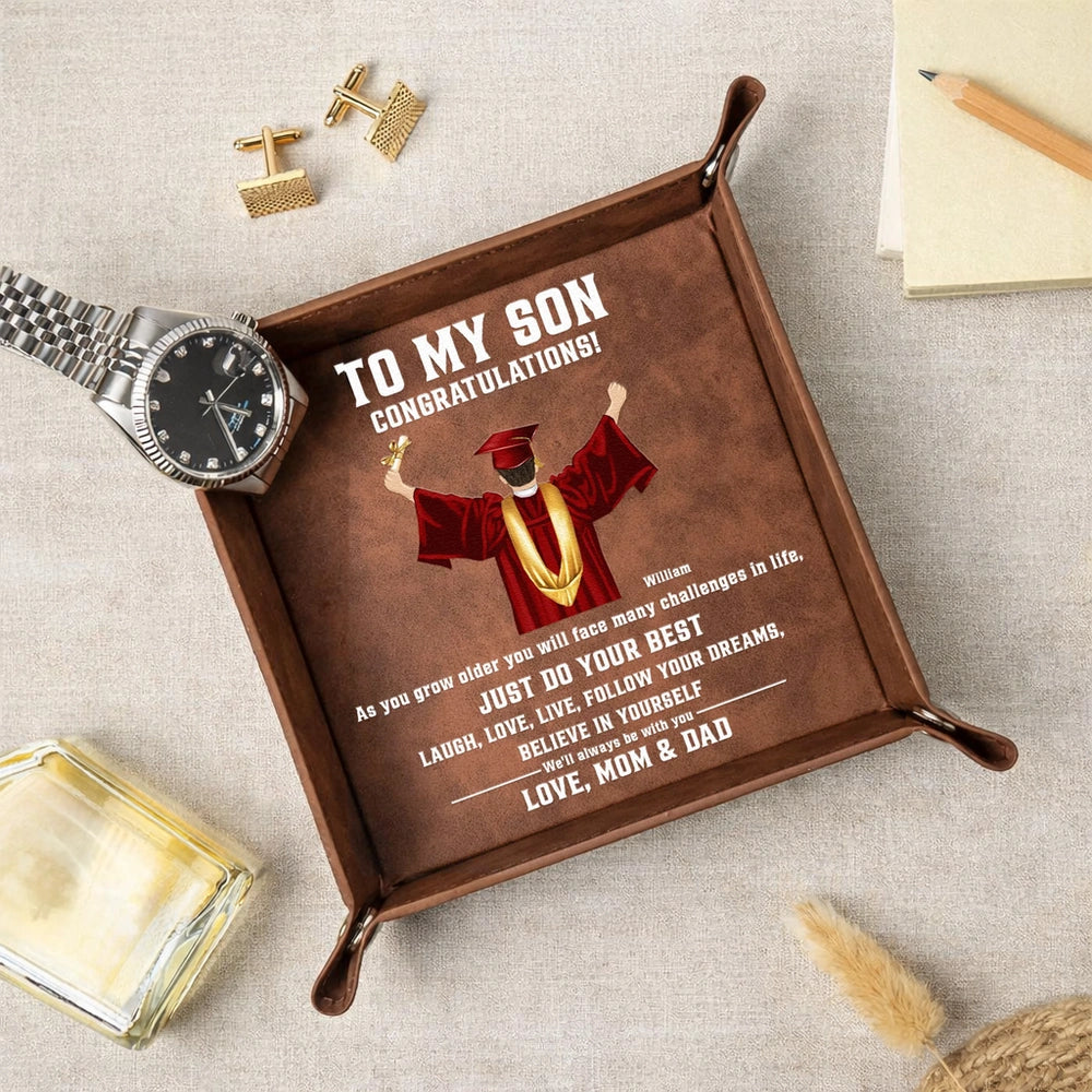 Personalized Graduation Leather Tray for Son - Keepsake Gift Key Tray MagicInPrints