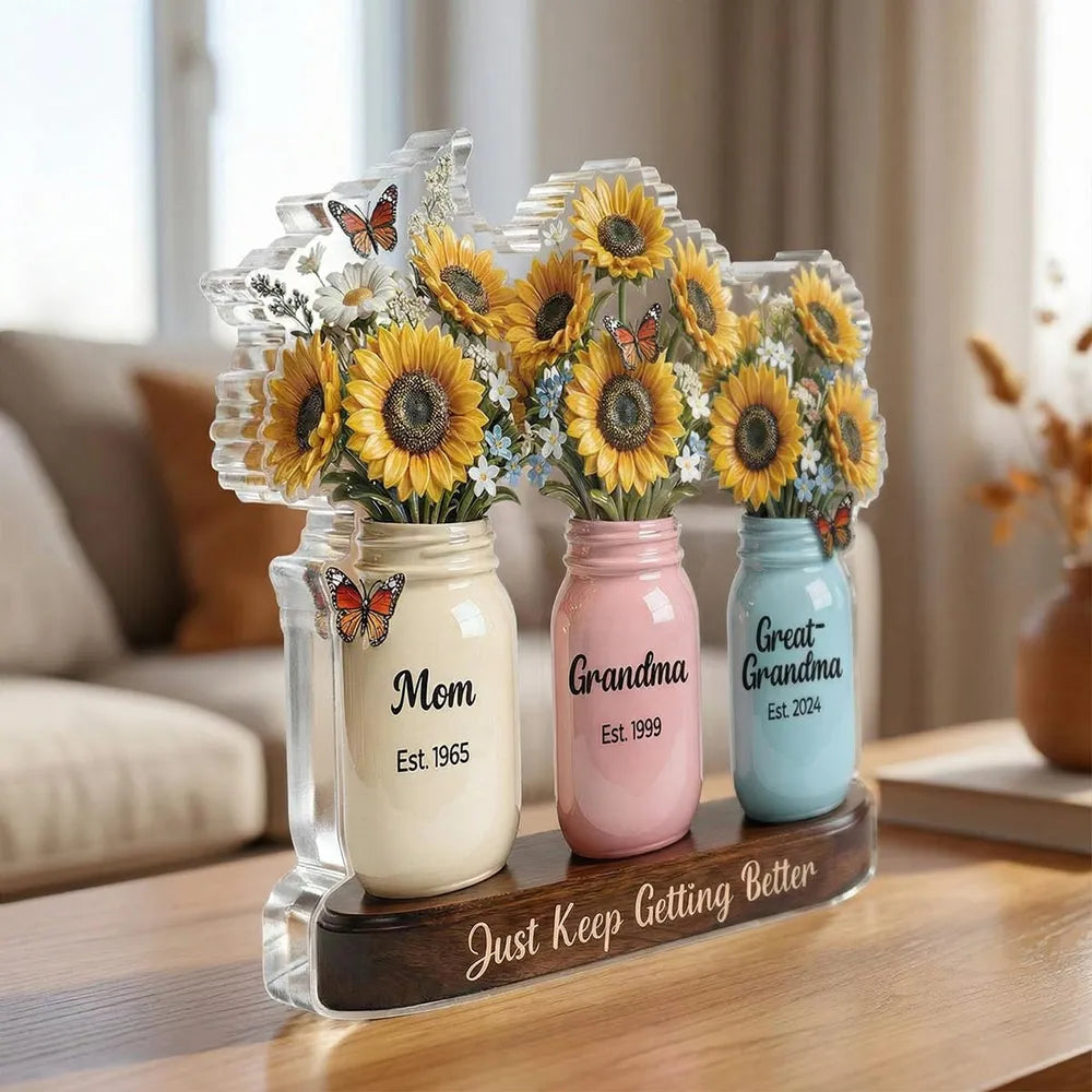 Personalized Floral Mason Jar Set for Mom, Grandma, Great-Grandma - Sentimental Gift Plaque MagicInPrints