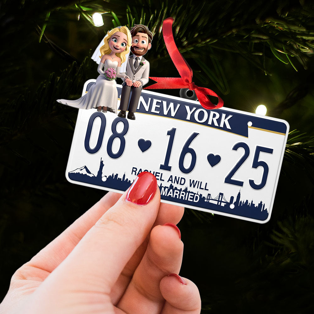 “Celebrate Your Love Story” - Personalized Married Couple License Plate Ornament - Unique Gift for Newlyweds, Couples, Anniversaries Ornament PopCulturePrints