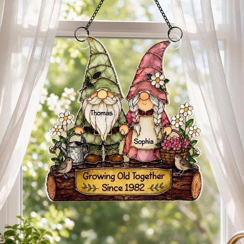 Personalized Acrylic Suncatcher Ornament Gnome Couple Gift for Anniversary