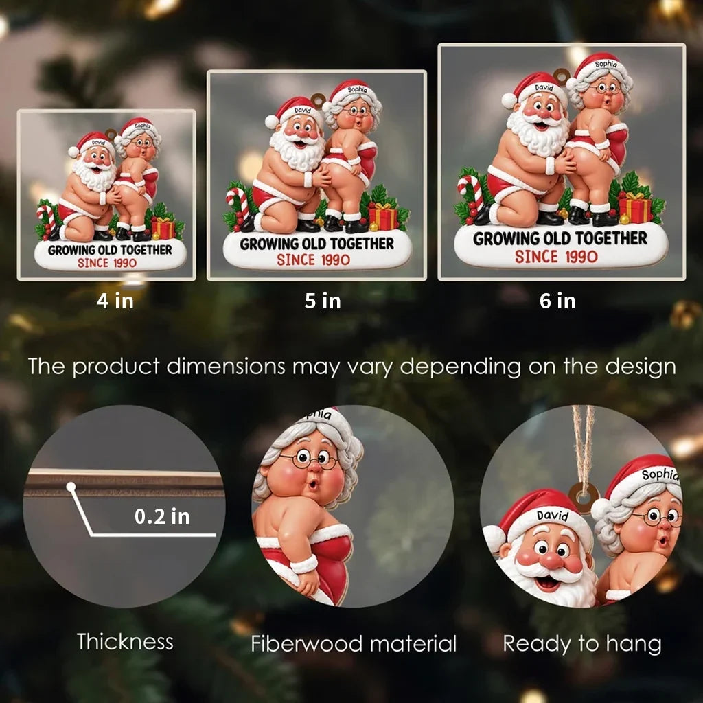 Personalized Wooden Ornament Playful Santa Couple Gift for Wife
