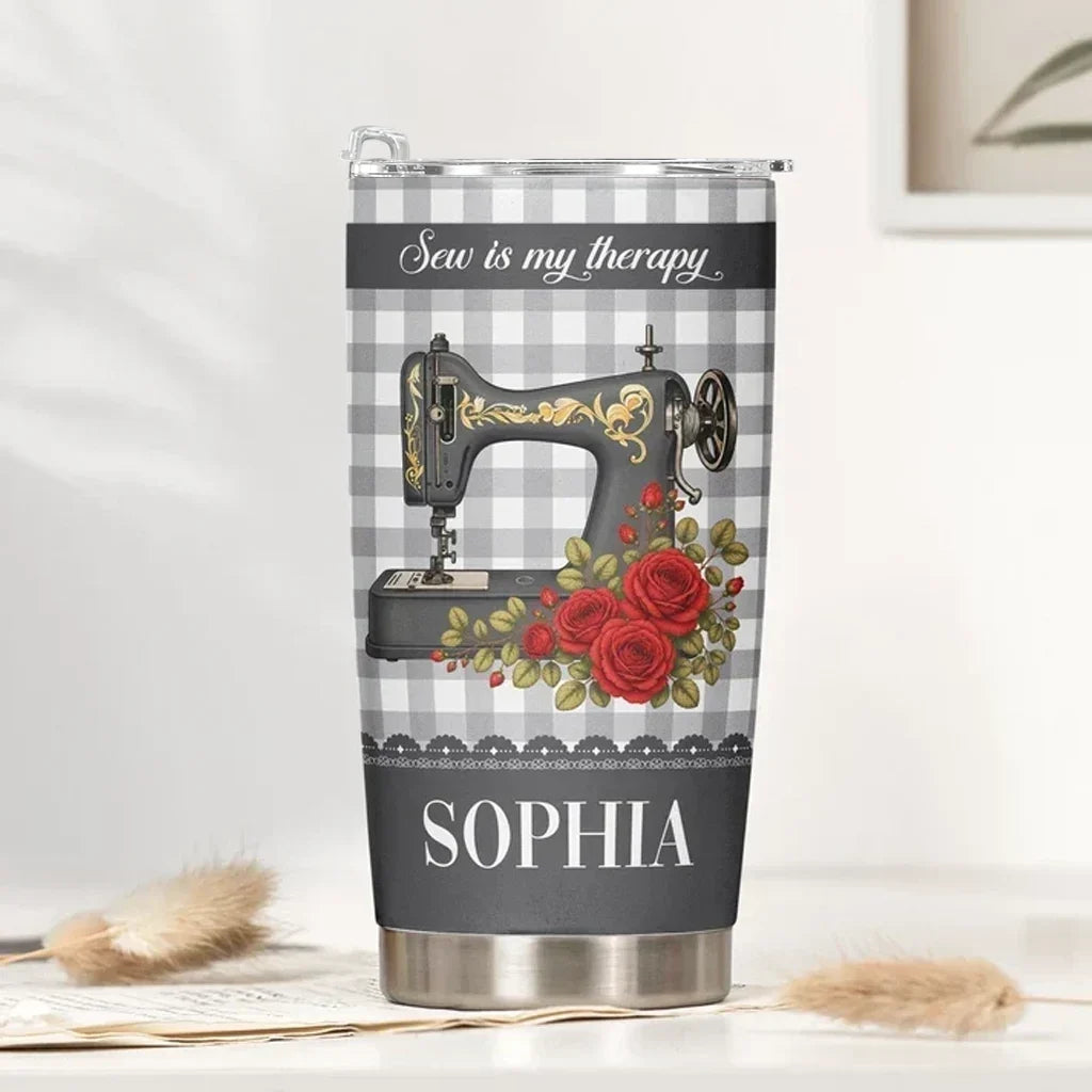 Personalized Floral Sewing Machine Travel Tumbler Gift for Grandma