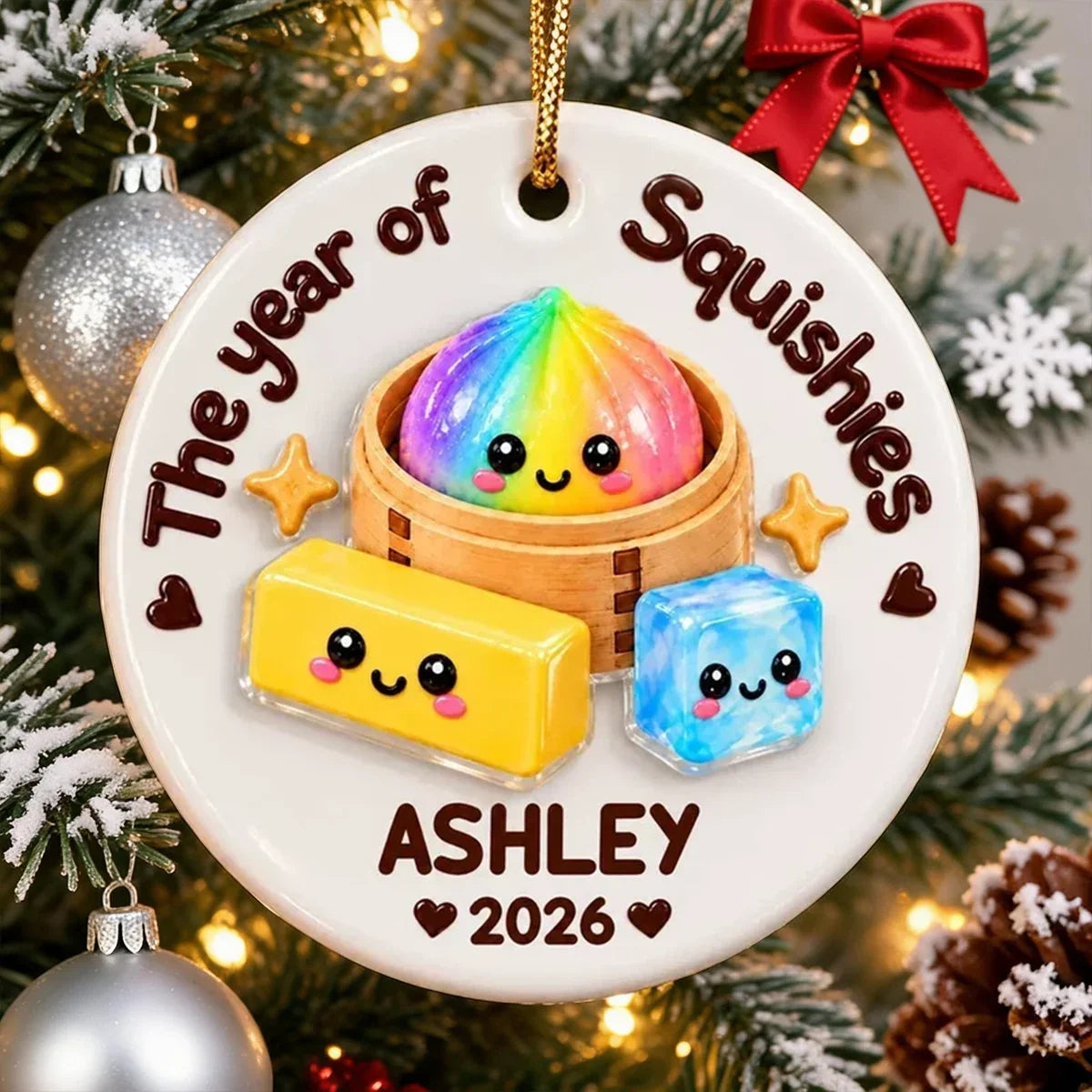 Personalized Ceramic Rainbow Dumplings Ornament Gift for Kids