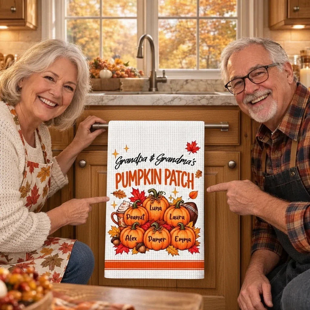 Personalized Kitchen Towel Unique Fall Gift for Grandma & Grandpa