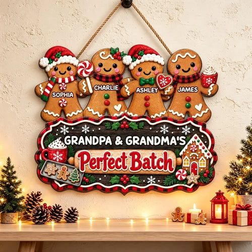 Personalized Gingerbread Family Wooden Sign Gift for Grandparents