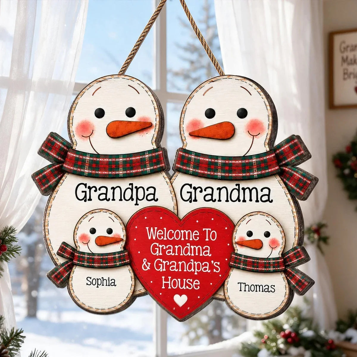 Personalized Wooden Sign for Grandparents with Snowmen Design