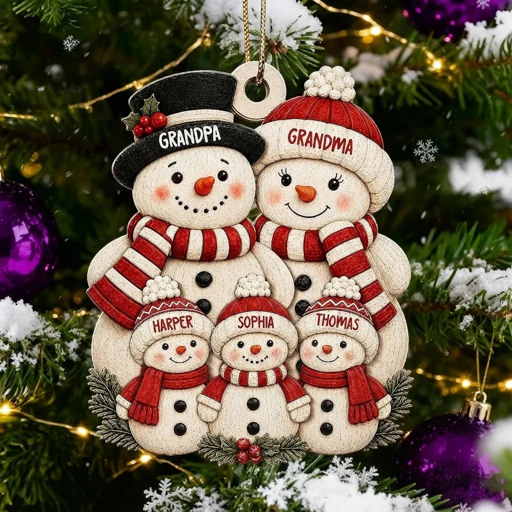 Personalized Wooden Snowman Ornament for Grandparents Family Gift