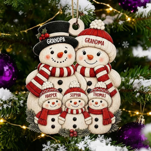 Personalized Wooden Snowman Ornament for Grandparents Family Gift