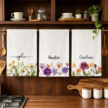 Load image into Gallery viewer, Personalized Watercolor Wildflower Kitchen Towel Gift for Mom, Grandma, Family
