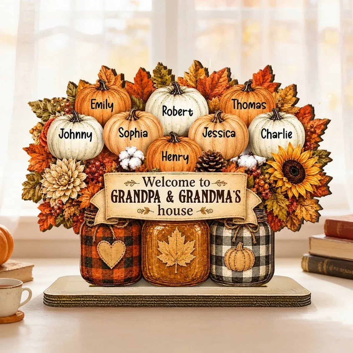 Personalized 2-Layer Wooden Plaque Family Gift for Grandma & Grandpa