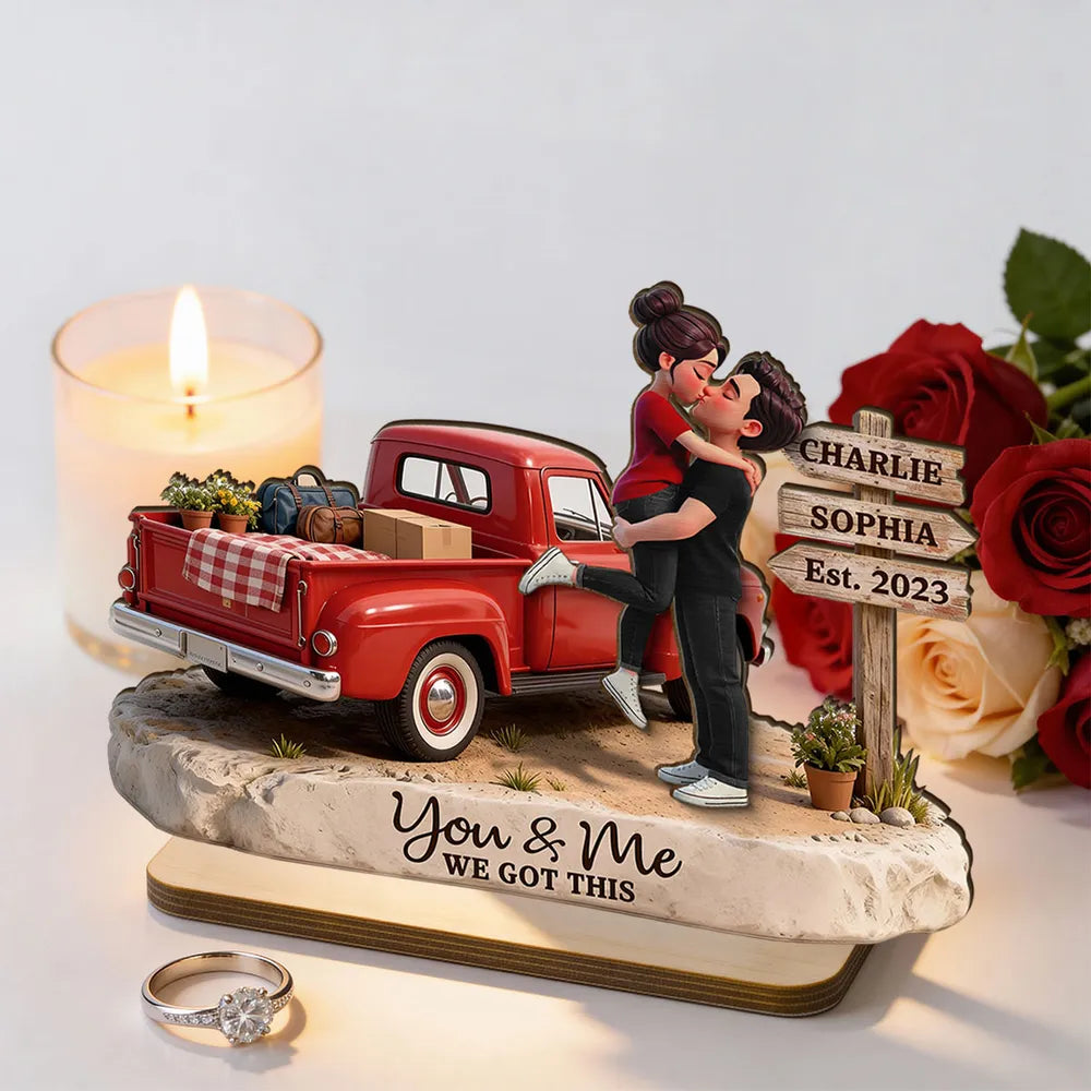 Personalized Romantic Couple Figurine with Vintage Truck - Anniversary Keepsake Plaque MagicInPrints