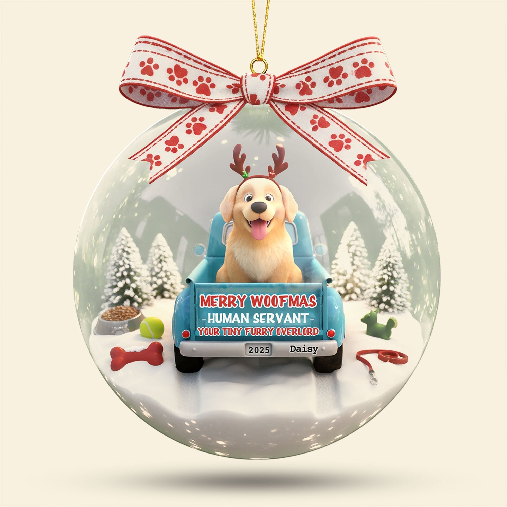 Merry Woofmas: Celebrate with Your Furry Overlord - Personalized Ornament for Dog Lovers Ornament PopCulturePrints