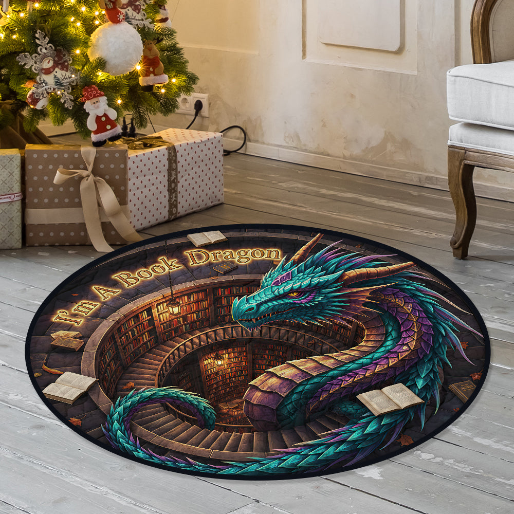 I'm A Book Dragon - Personalized Dragon Quilted Round Mat Doormat MagicInPrints