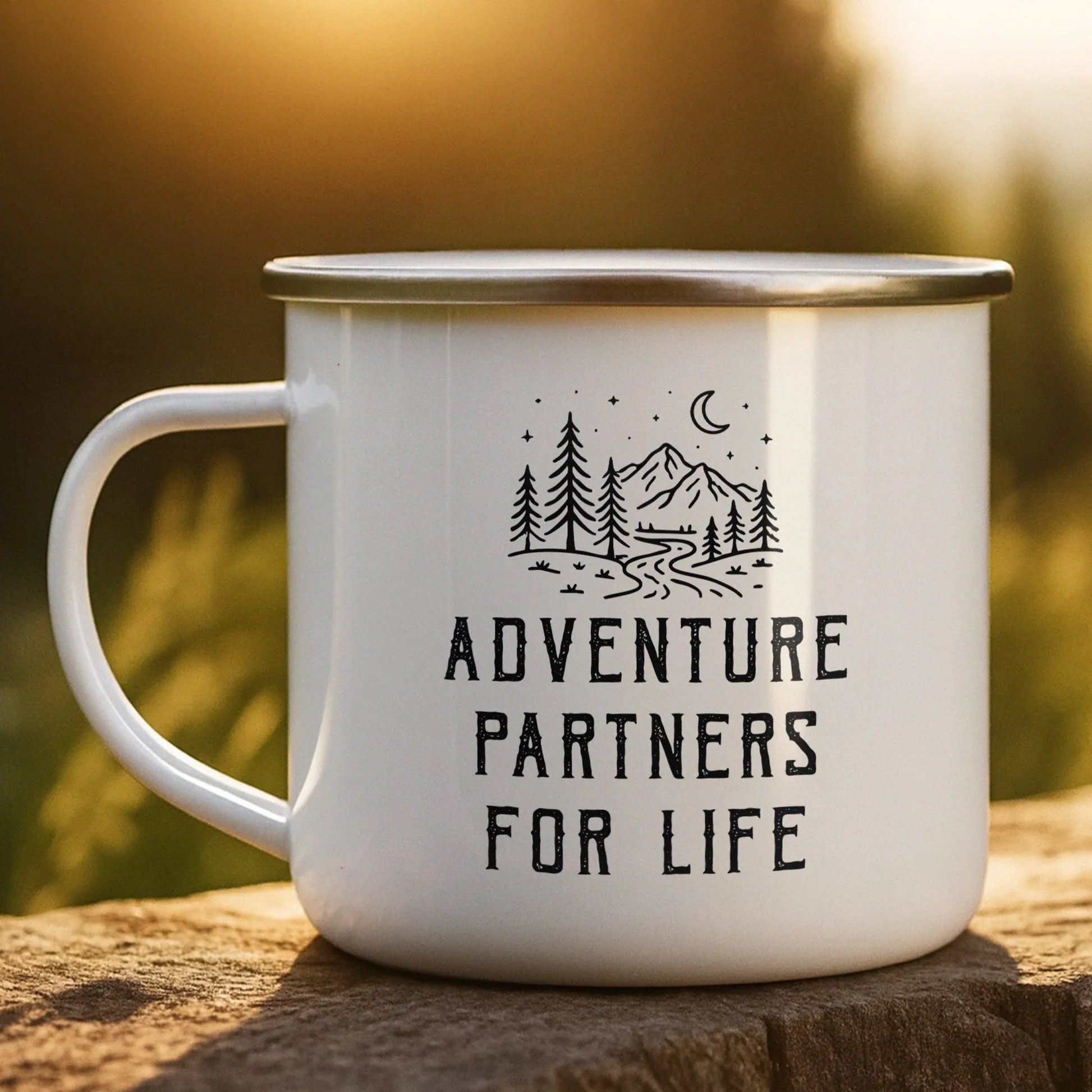 Personalized Adventure Partner Enamel Mug Set for Couples - Outdoor Camping Gift Cup MagicInPrints