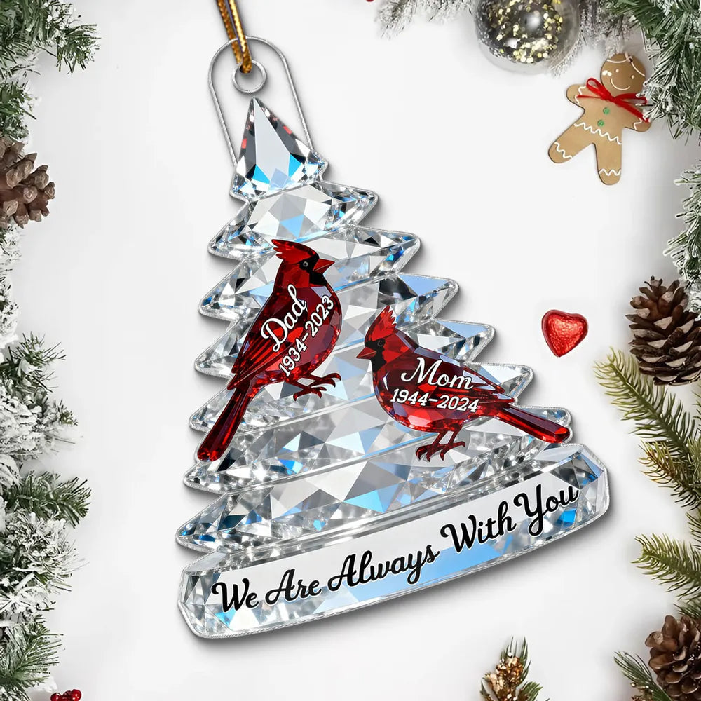 Personalized Memorial Christmas Ornament for Family - Crystal Tree with Cardinals Ornament MagicInPrints