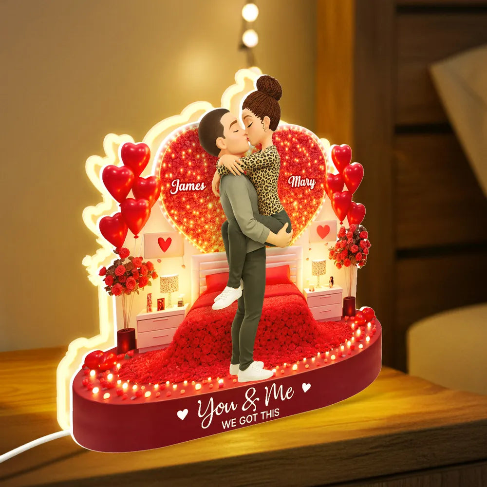 Personalized Romantic Couple Figurine with LED Heart - Anniversary Gift Plaque MagicInPrints