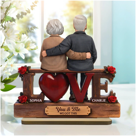 Personalized Couple Figurine for Seniors with Love Sign - Anniversary Gift Plaque MagicInPrints