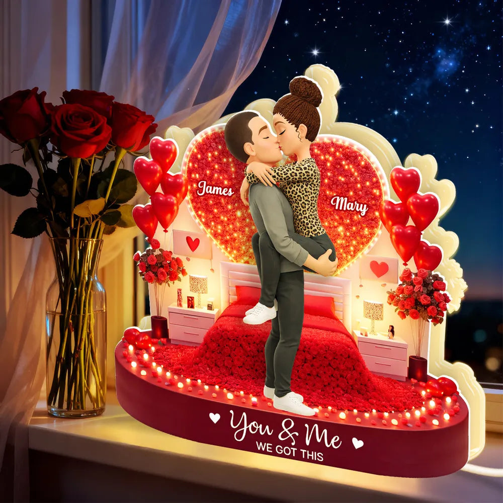 Personalized Romantic Couple Figurine with LED Heart - Anniversary Gift Plaque MagicInPrints