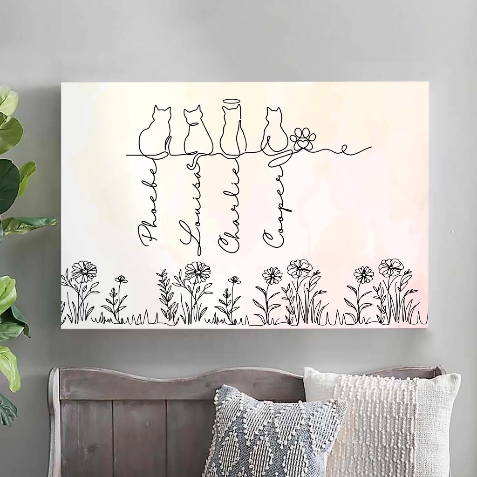 Personalized Cat Line Art Canvas for Pet Lovers - Home Decor Gift Poster or Canvas MagicInPrints