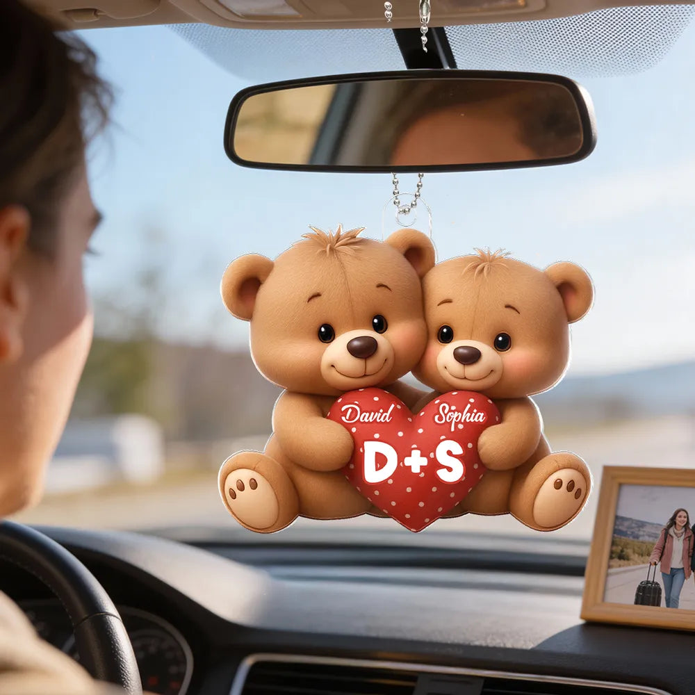 Personalized Teddy Bear Car Hanging Ornament for Couples - Romantic Gift Car Hanger MagicInPrints