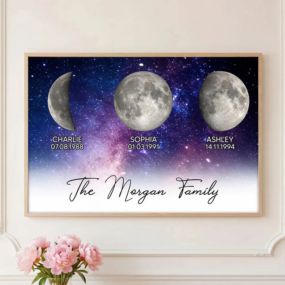 Personalized Moon Phase Family Canvas Print - Custom Birth Dates Wall Art Poster or Canvas MagicInPrints