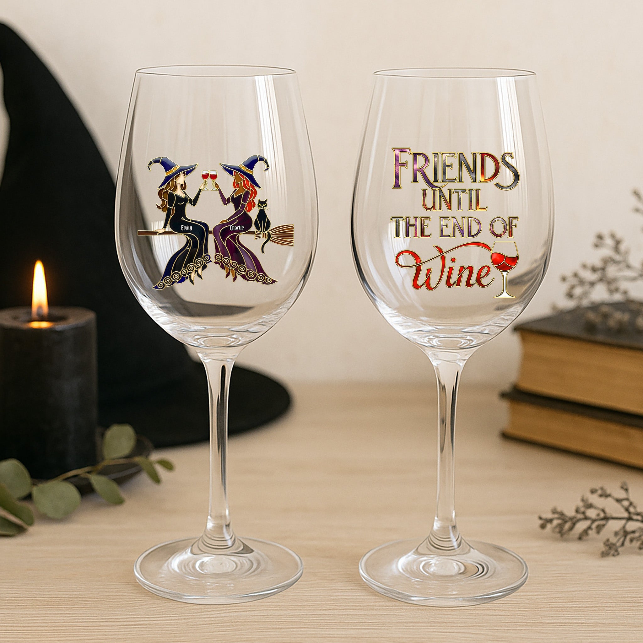 "Friends Until the End of Wine" - Personalized Witch Friends Wine Glass - Perfect Gift for Friends, Celebrations & Special Occasions Wine Glass MagicInPrints