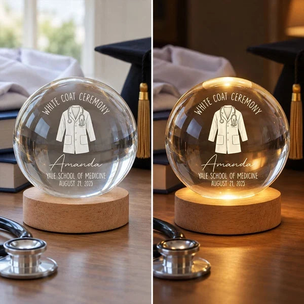Personalized Globe Lamp with White Coat Illustration Gift for Future Doctor