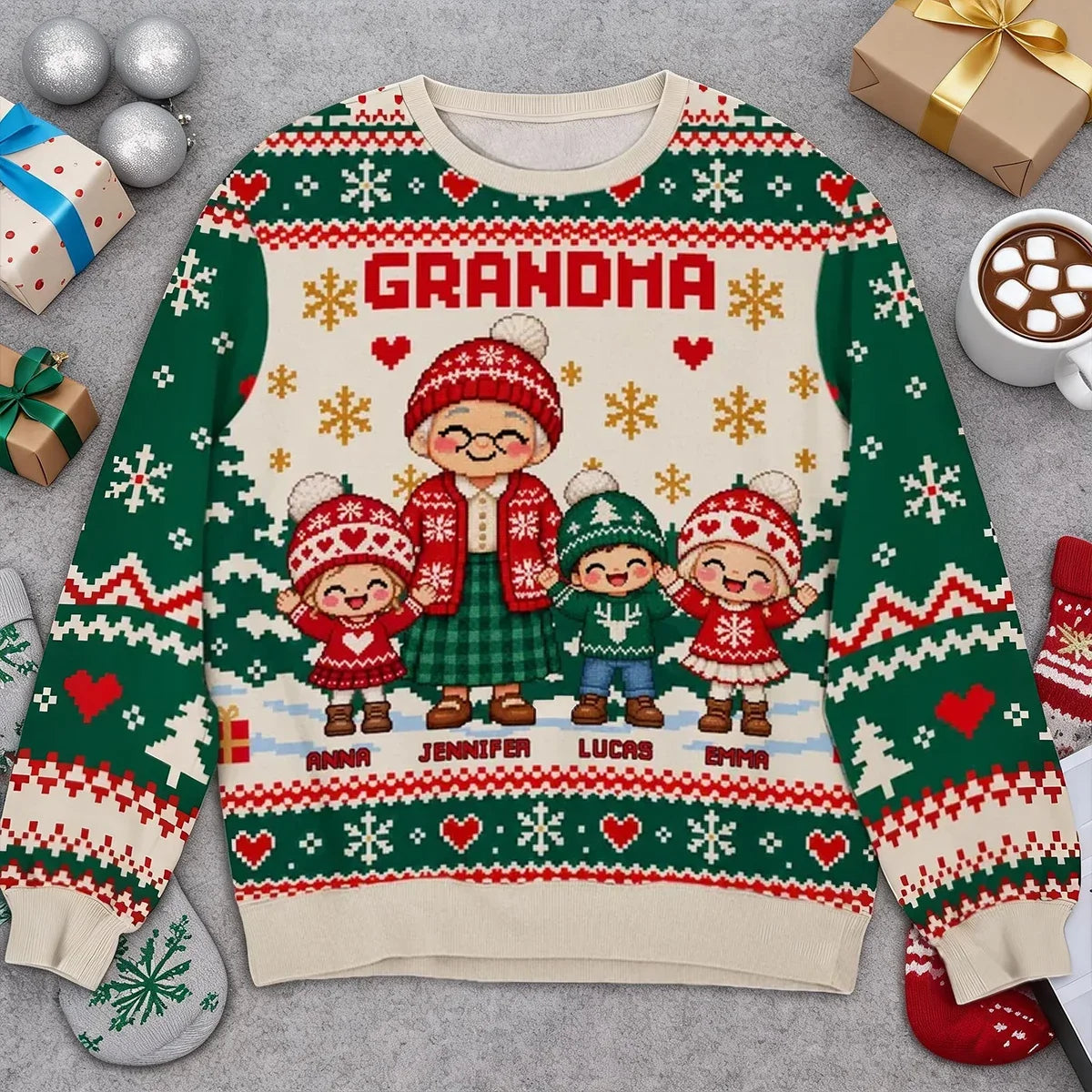 Personalized Sweatshirt with Grandma and Grandkids Design | Unique Christmas Gift