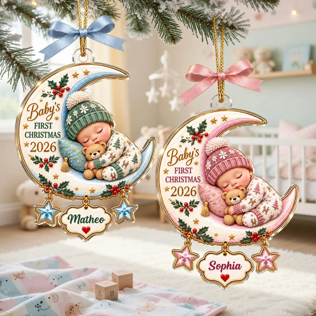 Personalized Acrylic Ornament Sleeping Baby Moon Gift for New Parents