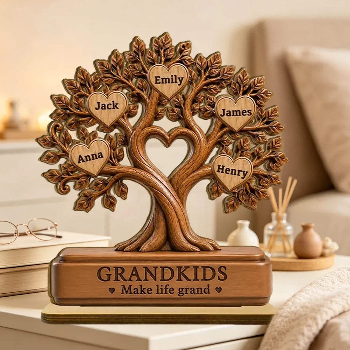 Personalized 2-Layer Wooden Family Tree Plaque Gift for Grandparents