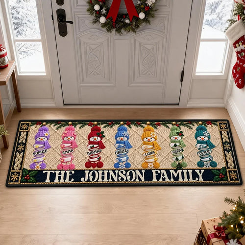 Personalized Snowman Family Doormat Colorful Christmas Gift