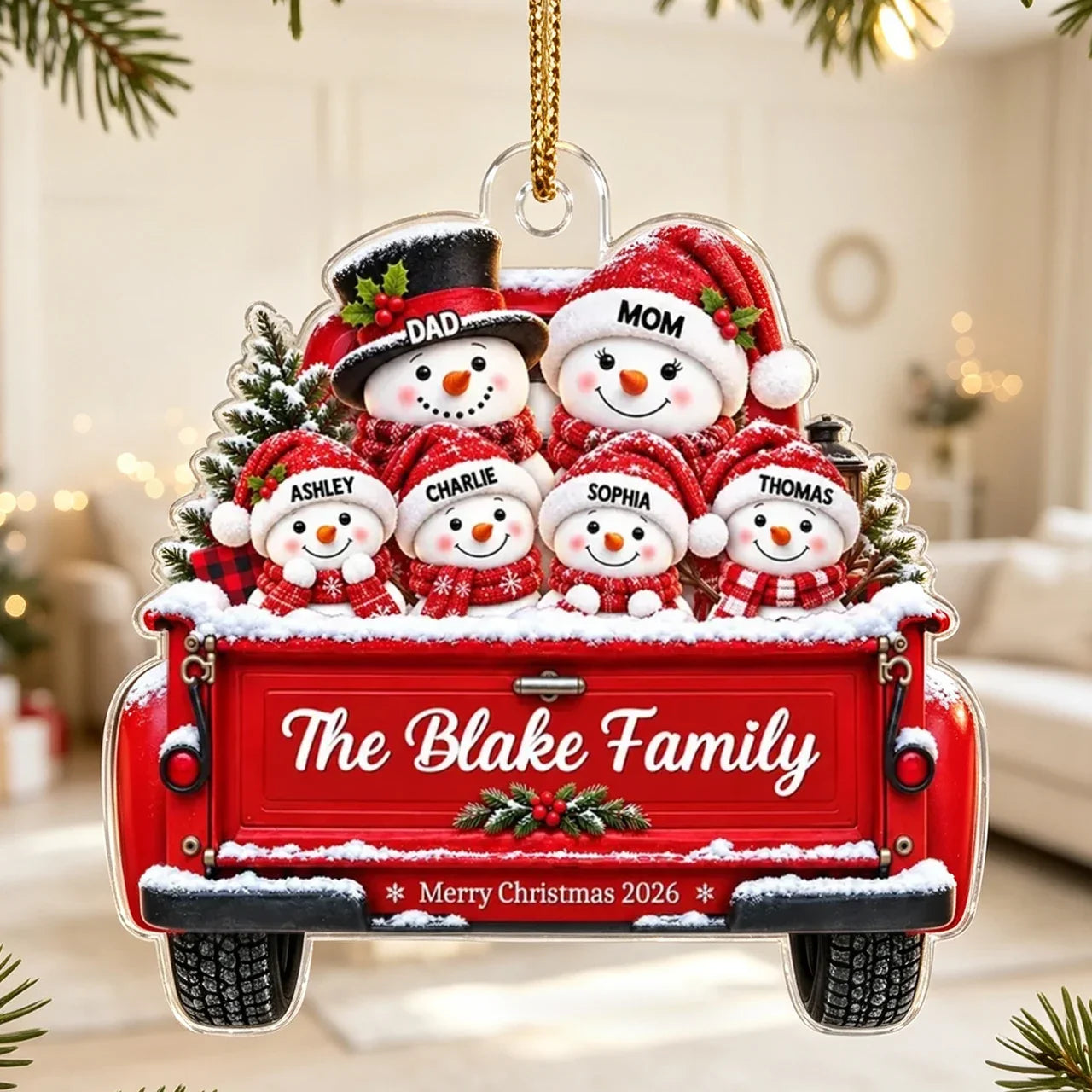 Personalized Snowman Family Acrylic Ornament Christmas Gift