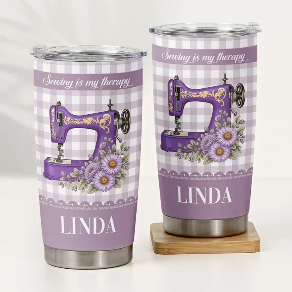 Personalized Floral Sewing Machine Travel Tumbler Gift for Grandma