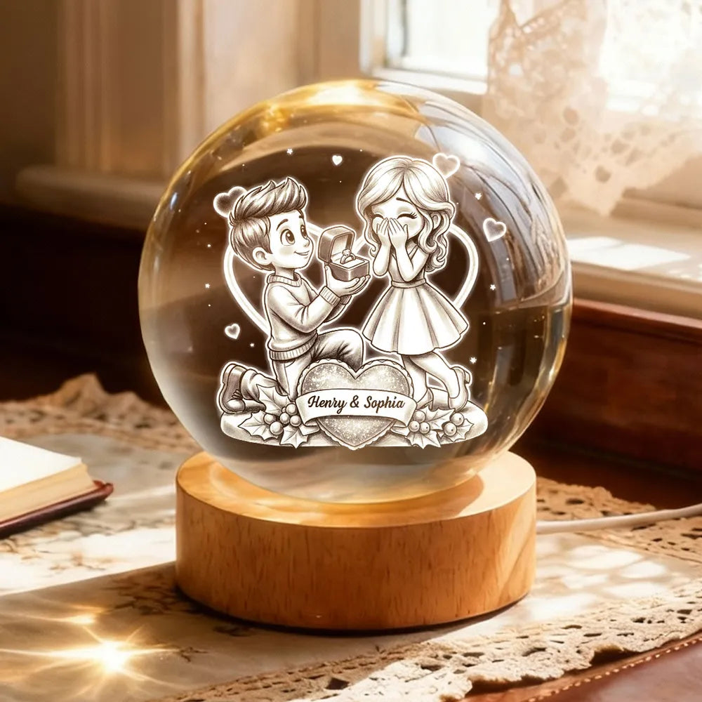 Personalized LED Crystal Ball Lamp for Couples - Romantic Gift for Anniversaries Lamp MagicInPrints